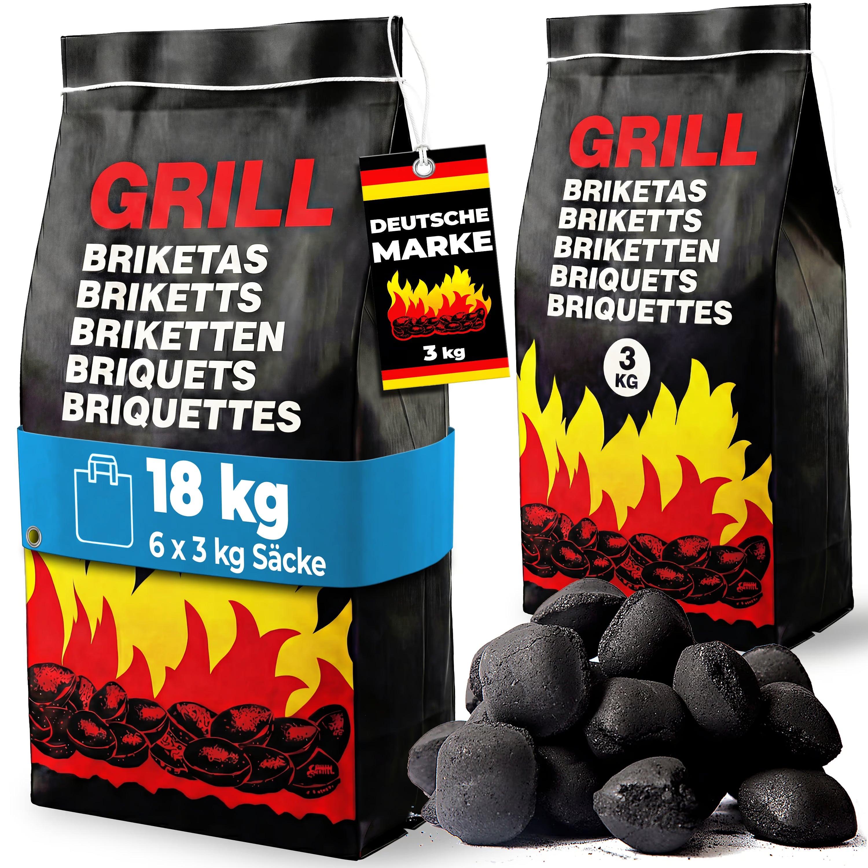 18 kg de charbon de bois en sachets de 3 kg
