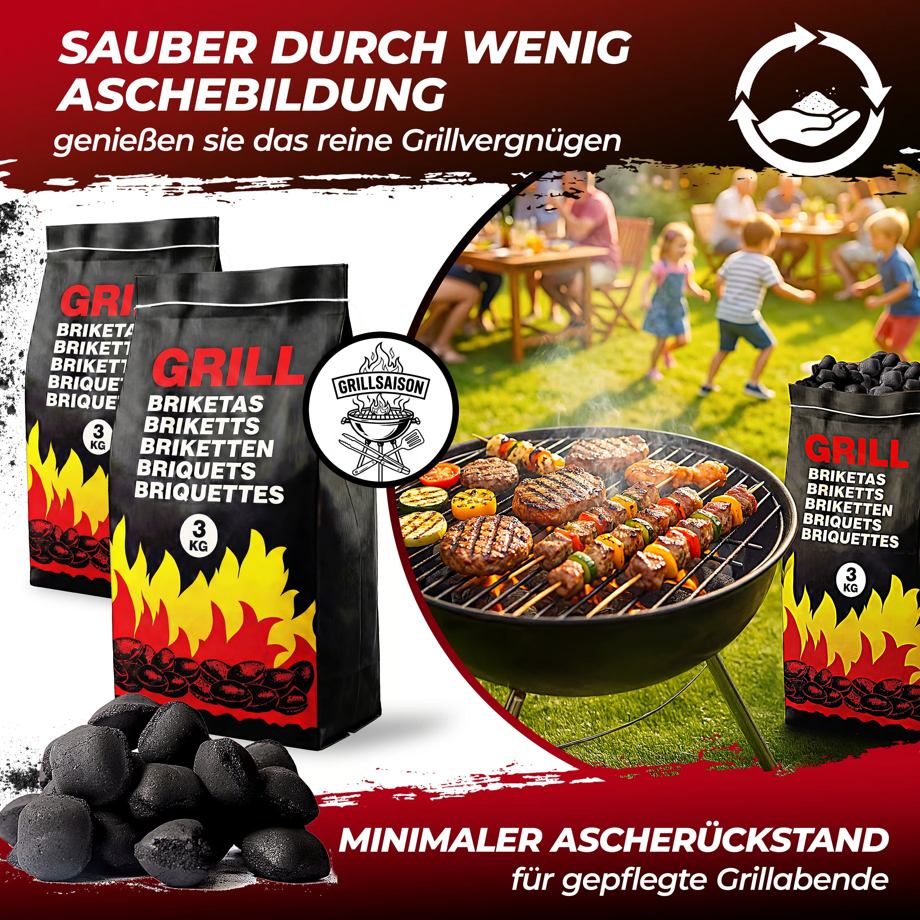 18 kg de charbon de bois en sachets de 3 kg