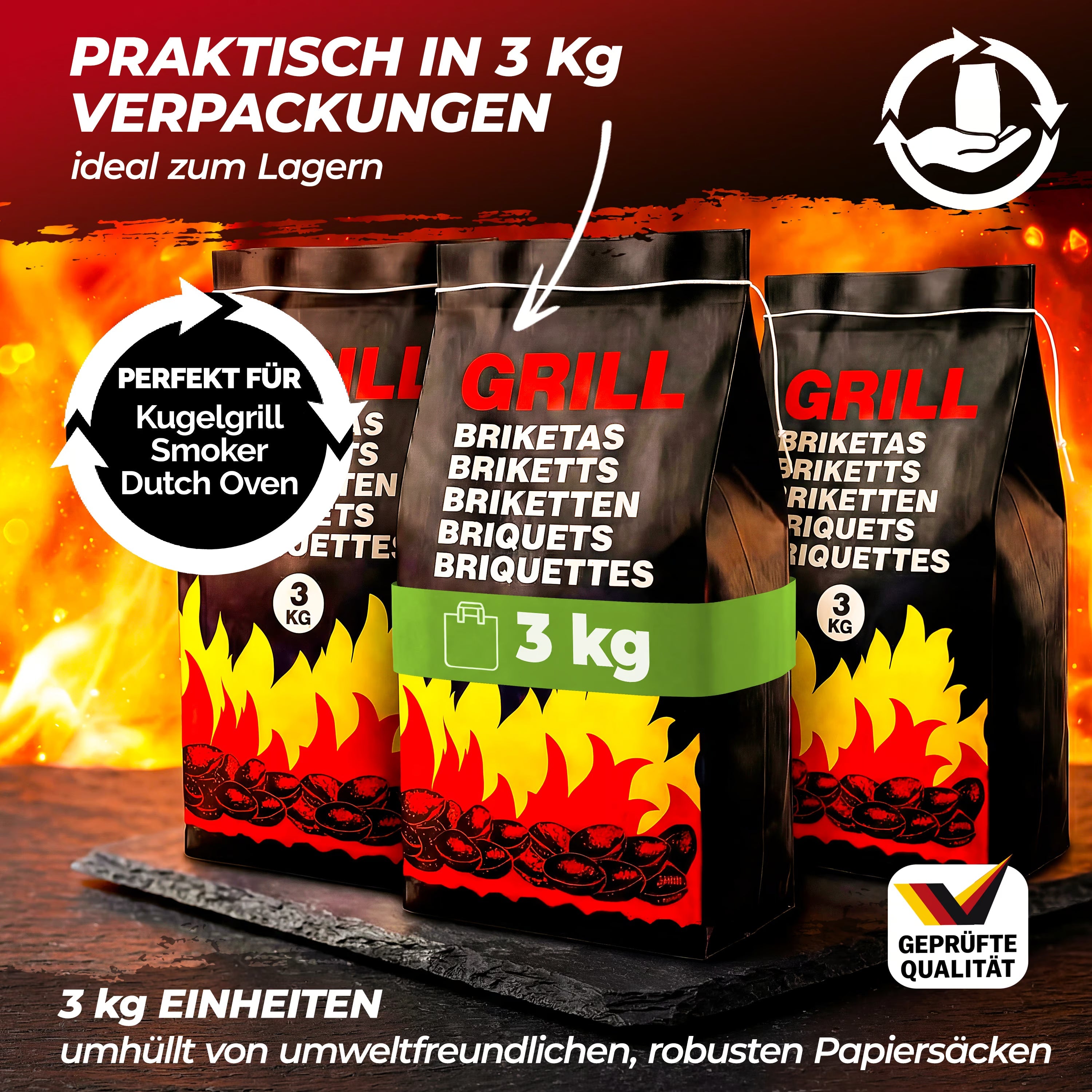 18 kg de charbon de bois en sachets de 3 kg