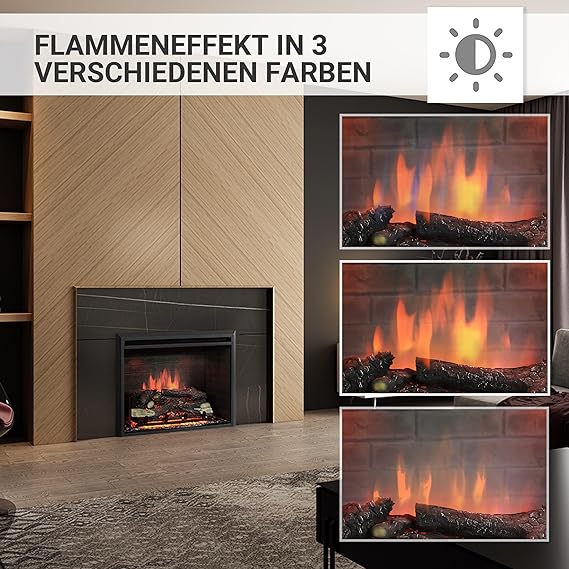 RICHEN EF4XC Cheminée électrique avec chauffage – Effet flamme 3D & Bruit de crépitement, Télécommande, Cheminée électrique sur pied en noir