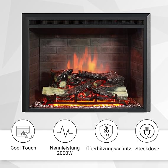 RICHEN EF4XC Cheminée électrique avec chauffage – Effet flamme 3D & Bruit de crépitement, Télécommande, Cheminée électrique sur pied en noir