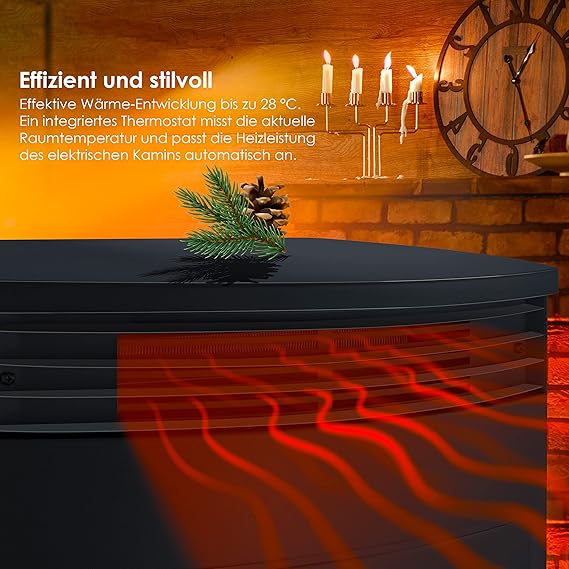 KESSER® Prio Cheminée électrique avec chauffage & Télécommande, 950/1900W, Effet flamme LED réaliste, Fenêtre panoramique 3 faces, Thermostat & Minuterie, Cheminée sur pied