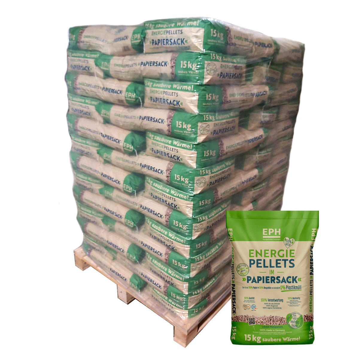 Granulés de bois EPH 6 mm DINplus A1 – 975 kg (65×15 kg)