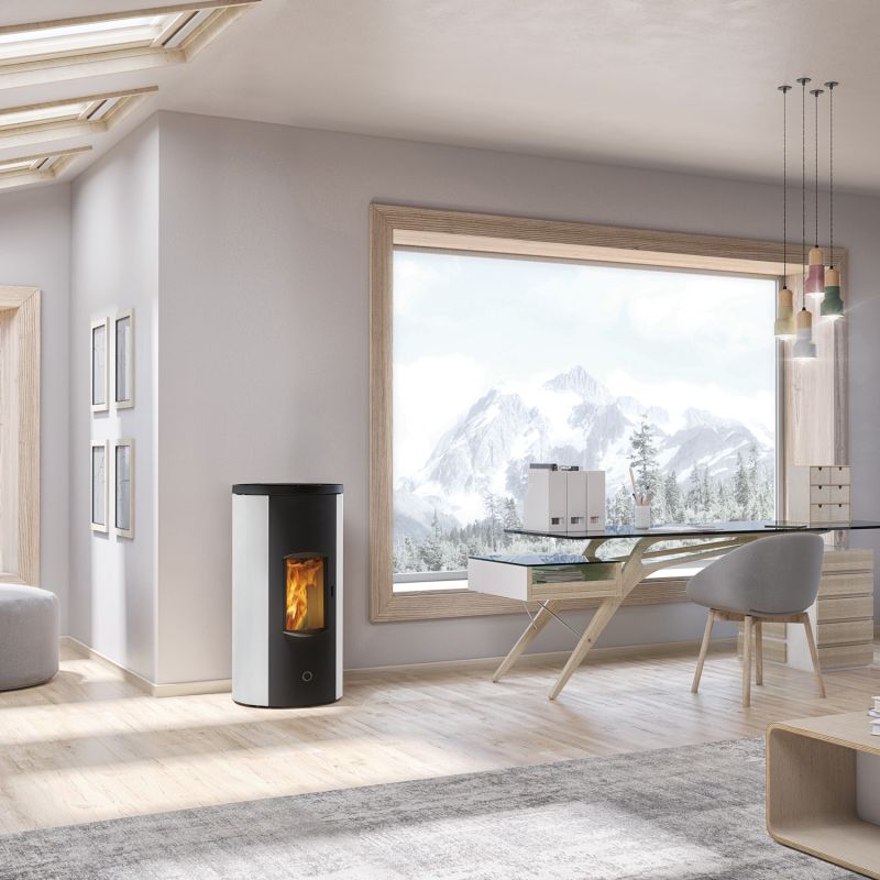 Poêle à granulés EK63 Like 80 Evo, acier blanc, sortie arrière