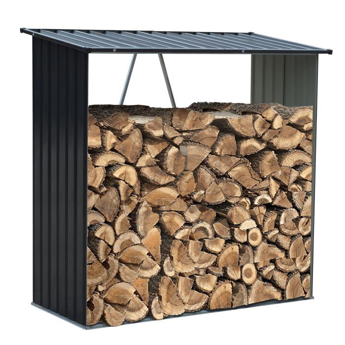 Étagère à bois pour extérieur en acier galvanisé, 156 × 80 × 152 cm, gris anthracite