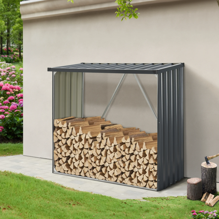 Étagère à bois pour extérieur en acier galvanisé, 156 × 80 × 152 cm, gris anthracite