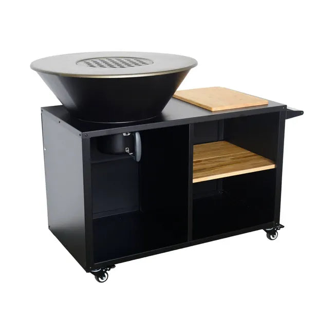 Foyer Stromboli avec fonction gril, 80 cm de diamètre – noir, avec grille et espace de rangement. L 138 x P 82 x H 114 cm